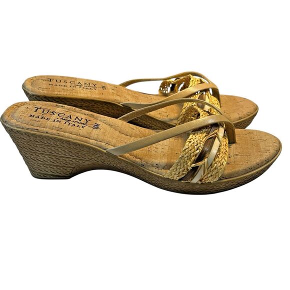 Tuscany Tan Slide Easy Street Wedge Sandals Made in Italy‎ - Size 10 - Picture 9 of 12